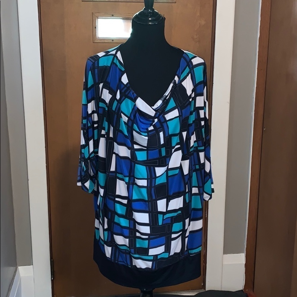 Fashion bug 2x geometric print drape neck blouse
